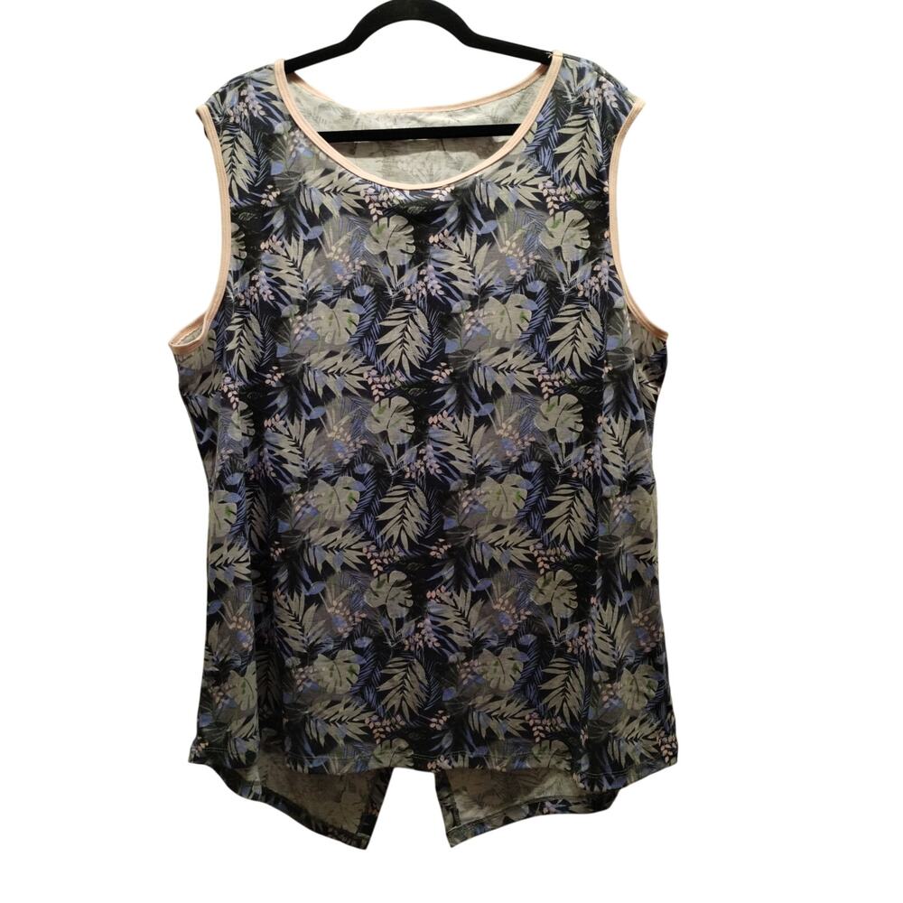 Crane Women's Size XXL Blue Tropical Floral Asymmetric Layered Back Tank Top